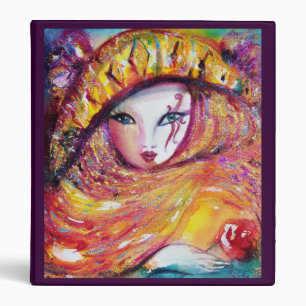 Classeur MASQUE CARNAVALE EN JAUNE AVEC ROSE ROUGE, violet
