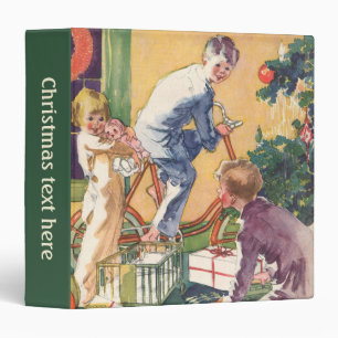 Classeur Matin de Noël vintage, enfants avec des cadeaux