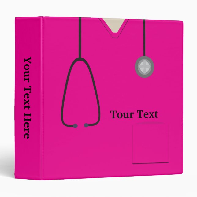 Classeur Médicale Scrubs Doctor Nurse Dark Hot Pink Custom  (Devant/Côté)
