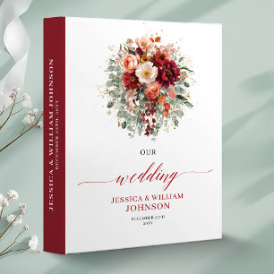 Classeur Mémo de mariage floral rouge profond or burgundy c