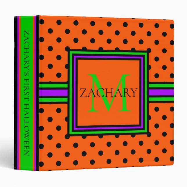Classeur Mémoire d'Halloween Polka orange et noir (Devant/Côté)