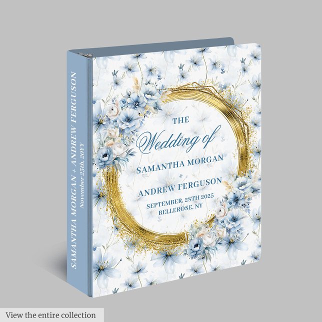 Classeur Mémoire Mariage de Parties scintillant bleu clair  (Modern Dusty Blue Watercolor Wedding Album)