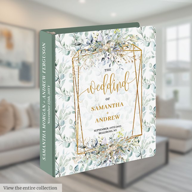 Classeur Mémoire Mariage Rustique Pastel Green Gold Eucalyp (Rustic Pastel Green Gold Eucalyptus Wedding Memory 3 ring binder)
