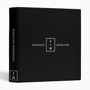 Classeur Mémoires mariages Monogramme Élégant Minimal Noir