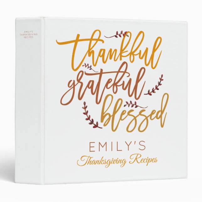 Classeur Merci Grateful Nom Bienheureux Recette Thanksgivin (Devant/Côté)