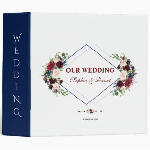 Classeur Merlot géométrique Marine Blue Floral Wedding Albu