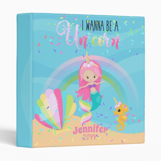 Classeur Mermaid Veut Être Une Unicorne Girls Journals (Devant/Côté)