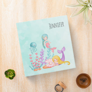 Classeur Mermaids et méduses sous l'aquarelle marine