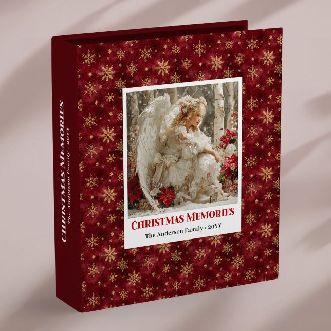 Classeur Merry Red Poinsettia Angel Custom Name memory   (Merry Red Poinsettia Angel Custom Name memory album)