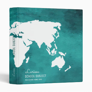 Classeur mes leçons, carte du monde bleu turquoise
