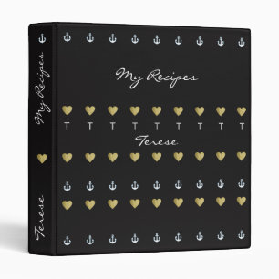 Classeur mes recettes aiment les coeurs et ancres noir