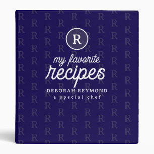 Classeur Mes recettes favorites Monogramme bleu foncé