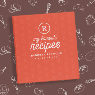 Classeur Mes Recettes Préférées Orange-Rouge Monogramme