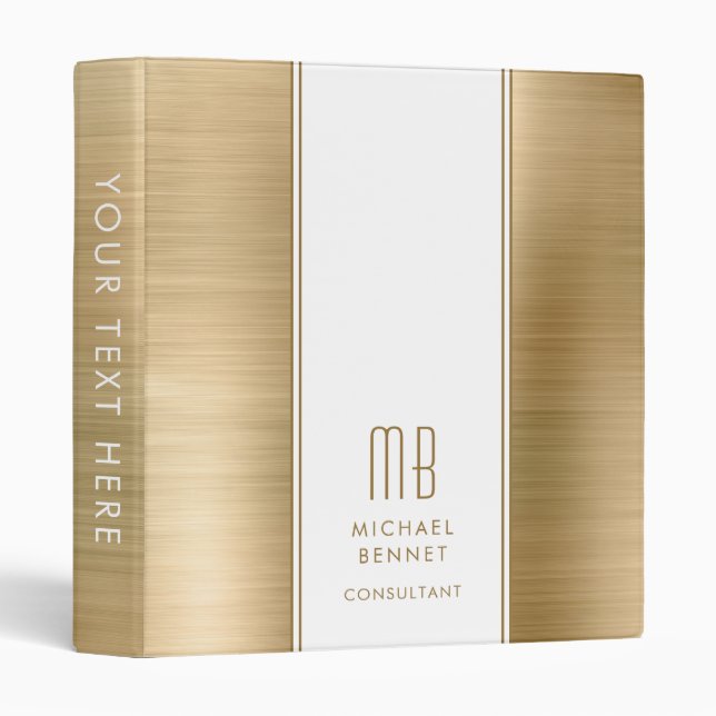 Classeur Métal brossé doré monogrammé (Devant/Côté)