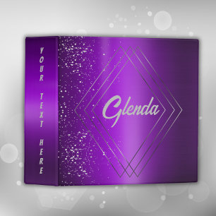 Classeur Métal brossé violet moderne avec Monogramme argent