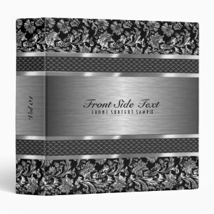 Classeur Métallurgique gris argenté Vintage Damas florales 
