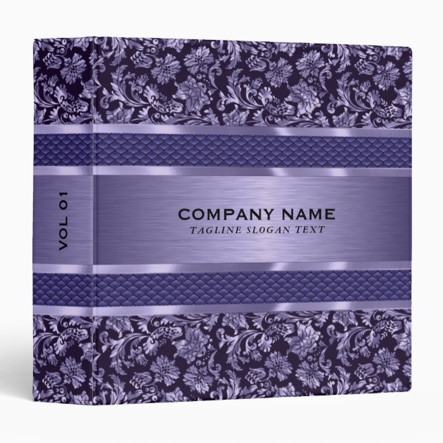 Classeur Métallurgique violet Vintage Damas (Devant/Côté)
