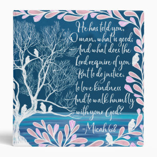 Classeur Micah 6:8 Turquoise Bleu Blanc Arbre Oiseaux Bible