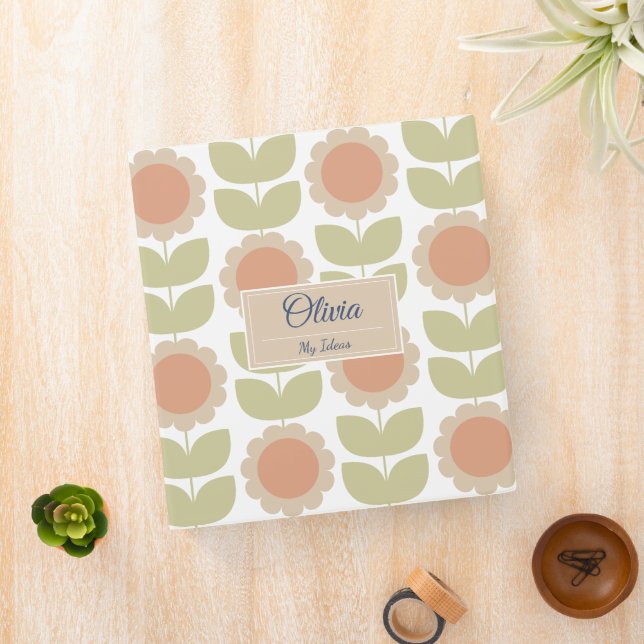 Classeur  Mid-Century Pastel Pink Retro Floral Pattern (In Situ)