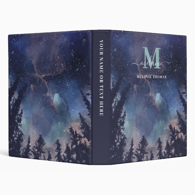 Classeur Midnight Sky Forest Nom personnalisé Monogramme (Arrière-plan)