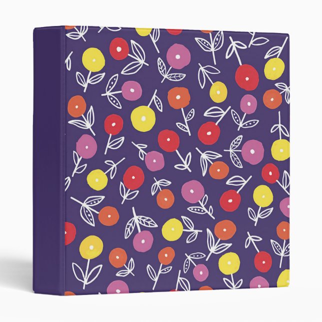 Classeur Mignon motif fleuri violet coloré (Devant/Côté)