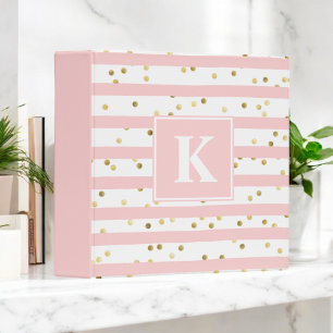 Classeur Mignonettes roses pointes or Motif avec Monogramme