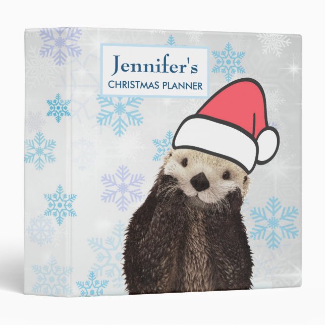Classeur Mignonne Otter portant un chapeau de Père Noël (Devant/Côté)