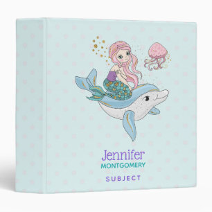 Classeur Mignonne sirène chevauchant un dauphin sous la mer