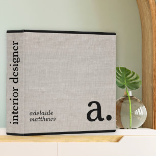 Classeur Mini Beige Faux Linge Look Monogramme Nom