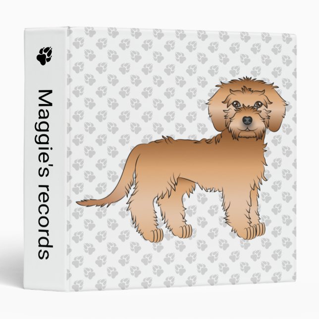 Classeur Mini Goldendoodle abricot Chien de dessin animé &  (Devant/Côté)