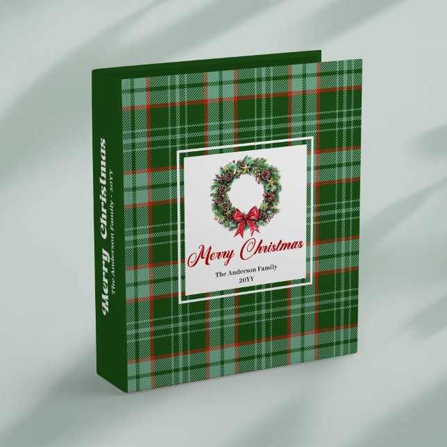 Classeur Minimal red green plaid pine wreath ring binder (Minimal red green plaid pine wreath ring binder)