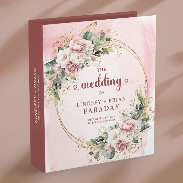 Classeur minimal rose blush pour alliance florale (Minimal Blush Pink Floral Wedding Ring Binder)