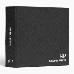 Classeur Minimalisme de monogramme de texture de lin noir