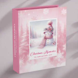Classeur Minimalist Pink Snowman Winter Forest Christmas 