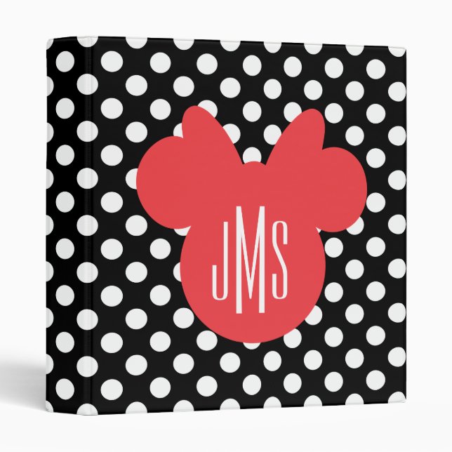 Classeur Minnie | Monogramme noir et blanc à points polka (Devant/Côté)
