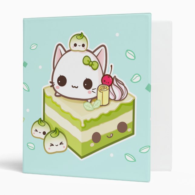 Classeur Minou mignon de mochi avec le gâteau de thé vert (Devant/intérieur)