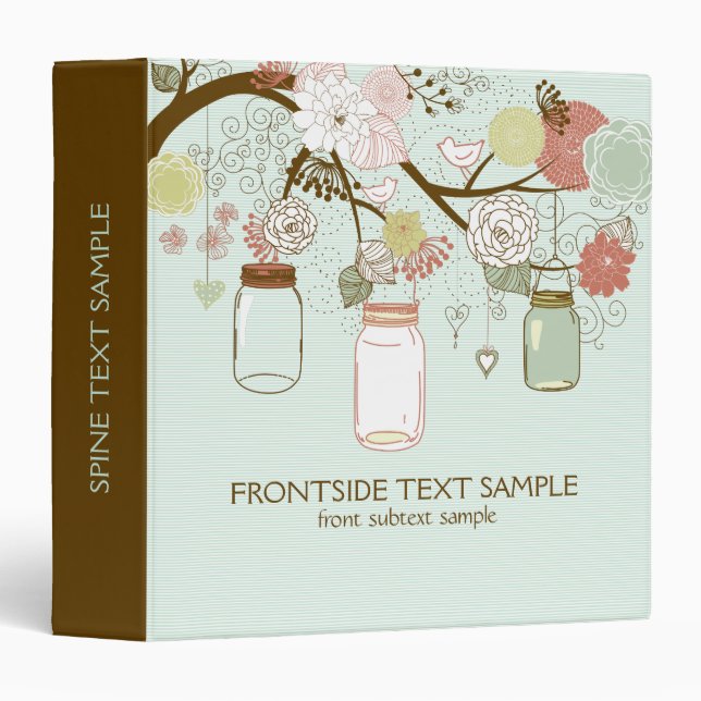 Classeur Mint Green Hanging Mason Jar & Fleurs Rétro (Devant/Côté)