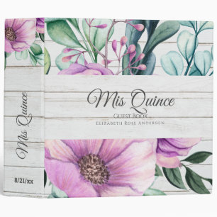Classeur Mis QUINCE Purple Floral Quinceanera GUESTBOOK NOU