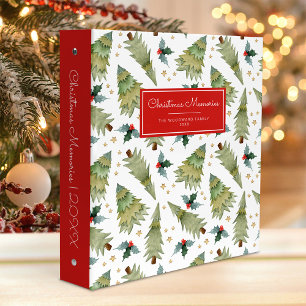 Classeur Modèle d'arbre à aquarelle Souvenirs de Noël Rouge