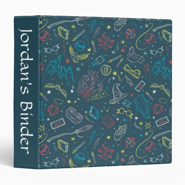Classeur Modèle de dessin au trait d'objets HARRY POTTER™ (Devant/Côté)