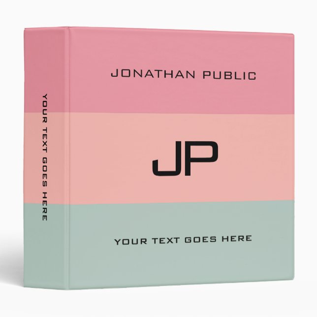 Classeur Modèle de nom de monogramme moderne rose pêche sar (Devant/Côté)