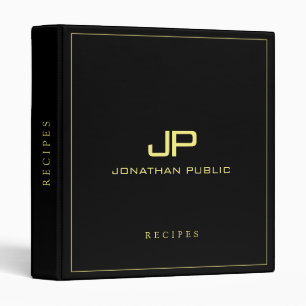 Classeur Modèle de recette élégant moderne monogramme noir