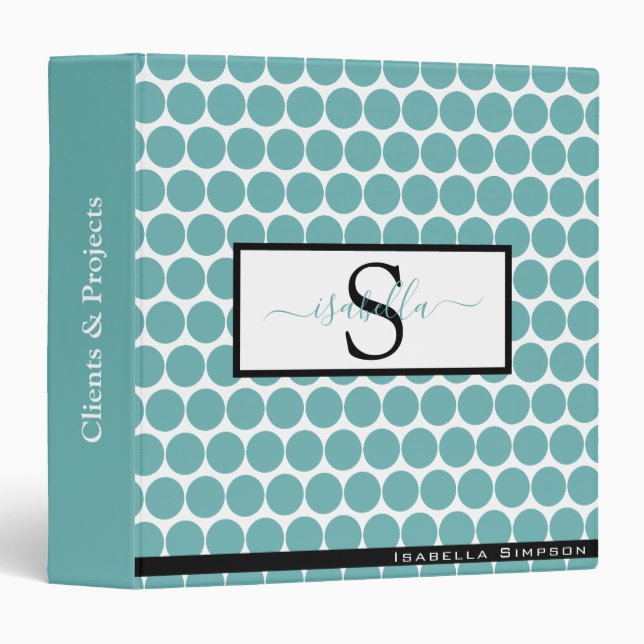 Classeur Modèle de script monogramme sarcelle noir (Devant/Côté)