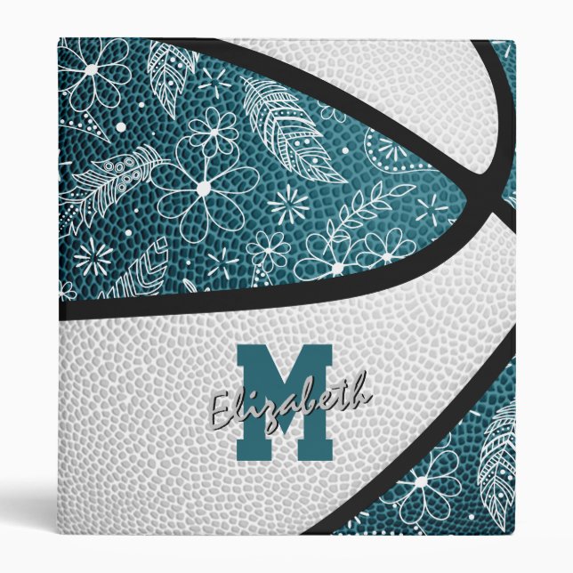 Classeur modèle fleuri doodé turquoise basketball blanc (Devant)