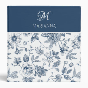 Classeur Modèle Floral bleu et nom Personnalisé
