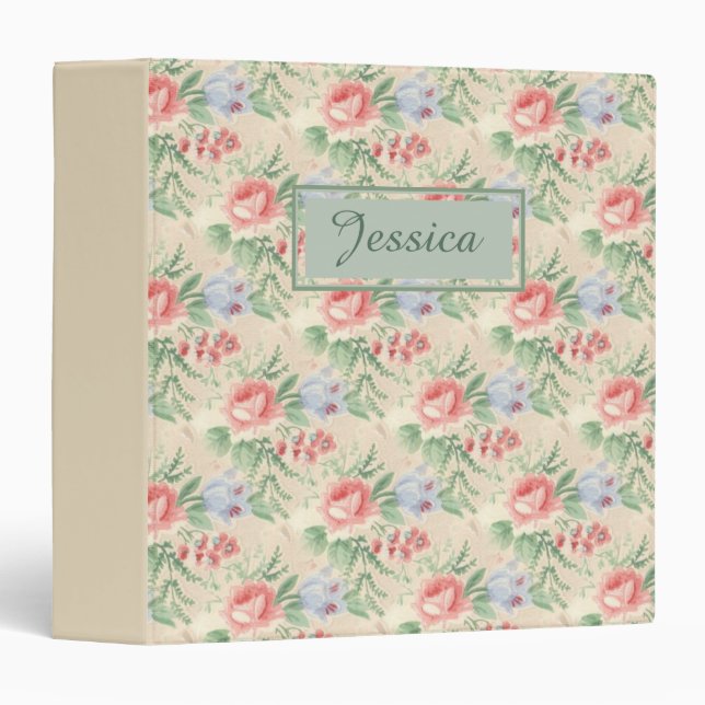 Classeur Modèle floral rose Vintage clair personnalisé (Devant/Côté)