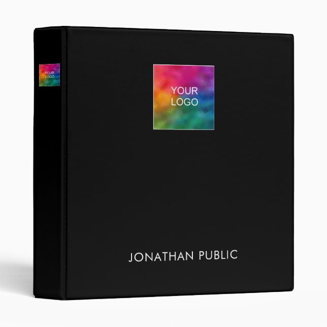 Classeur Modèle noir élégant Logo de société commerciale (Devant/Côté)