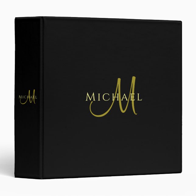 Classeur Modèle personnalisé initial du monogramme d'or noi (Devant/Côté)