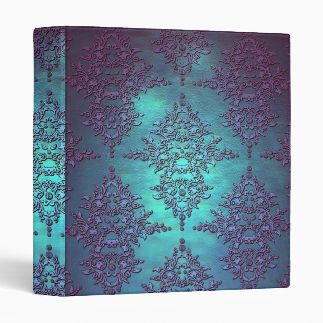 Classeur Modèle Turquoise à pourpre damassé (Devant/Côté)