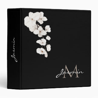 Classeur Modern Black and White Orchid Floral Monogram